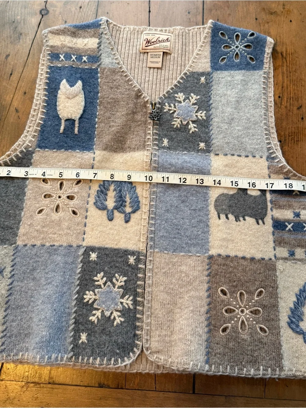 Woolrich Patchwork Wool-Blend Vest in Blue, Cream & Gray Tones